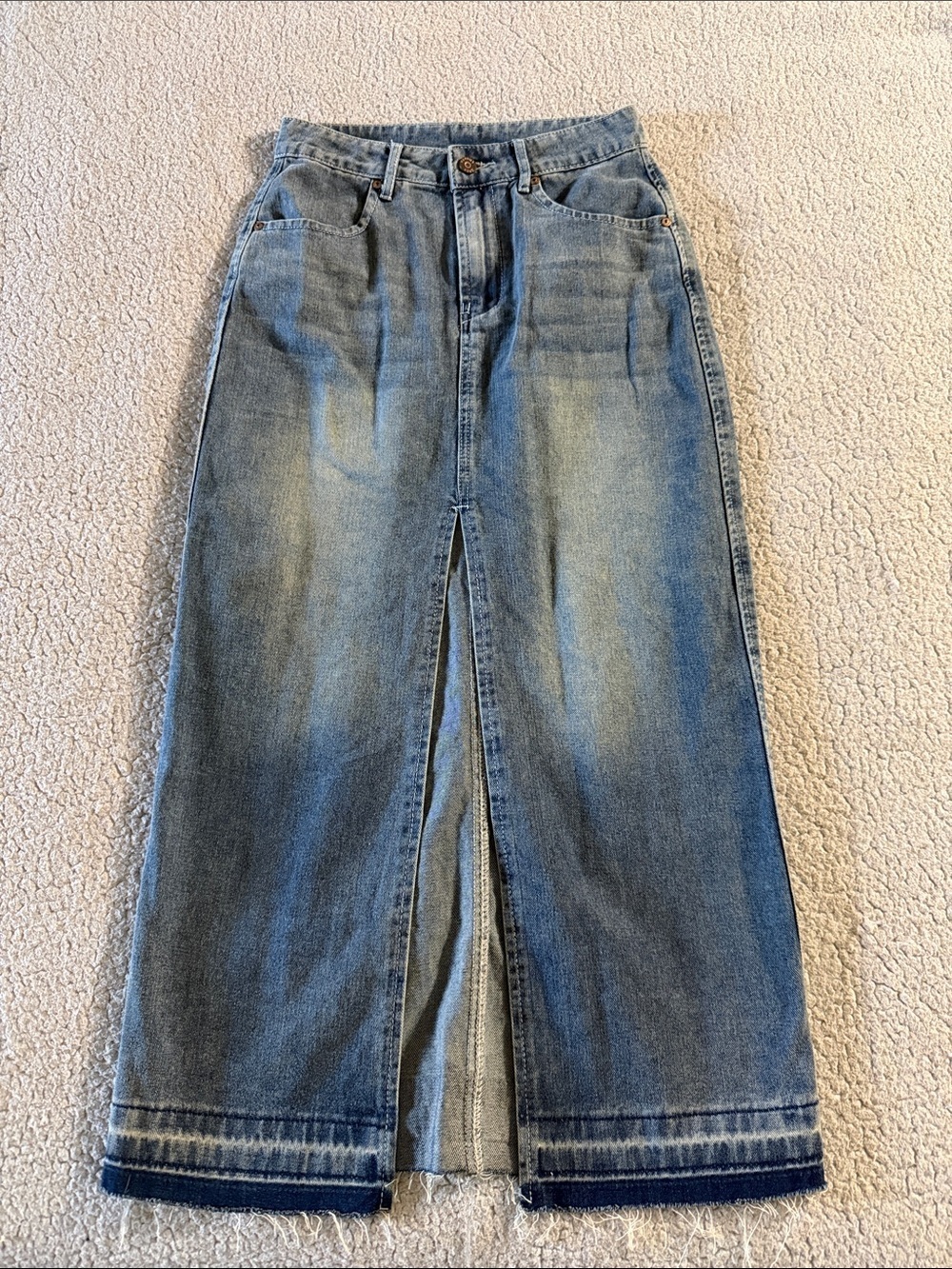 Happily Grey Classic Light Blue Denim Midi Skirt with Front Slit Juniors Size 1
